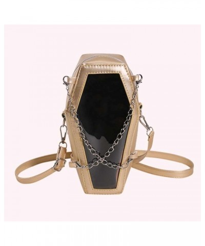 Creative PVC PU Shoulder Bag Halloween Underarm Bag Coffin Shape Phone Bag Women Crossbody Bag for Office Travel Make Gold $1...