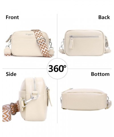 Crossbody Bag for Women Genuine Leather Wide Strap Shoulder Bag Purse Trendy Design Camera Crossbody Purse Top Zip A06-beige ...