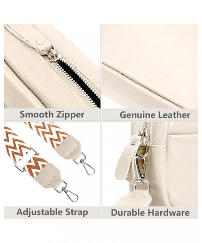 Crossbody Bag for Women Genuine Leather Wide Strap Shoulder Bag Purse Trendy Design Camera Crossbody Purse Top Zip A06-beige ...