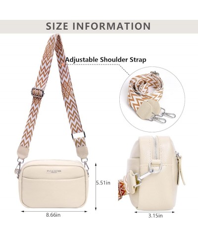 Crossbody Bag for Women Genuine Leather Wide Strap Shoulder Bag Purse Trendy Design Camera Crossbody Purse Top Zip A06-beige ...