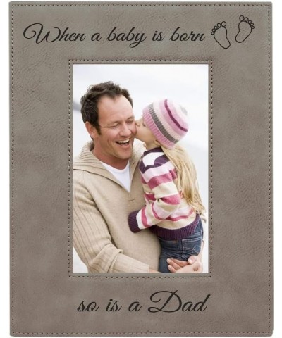 When a Baby is Born so is a Dad Laser Engarved Faux Leather Grey Leatherette Wall Hanging/Tabletop 5x7 Landscape Picture Grou...