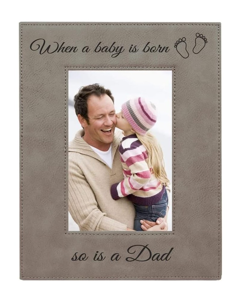 When a Baby is Born so is a Dad Laser Engarved Faux Leather Grey Leatherette Wall Hanging/Tabletop 5x7 Landscape Picture Grou...