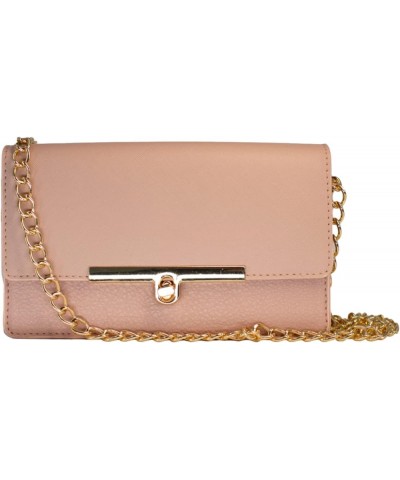 Women's Small Saffiano Chain Flap Crossbody Handbag With Turn Lock Blush $9.00 Crossbody Bags