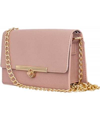 Women's Small Saffiano Chain Flap Crossbody Handbag With Turn Lock Blush $9.00 Crossbody Bags