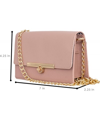 Women's Small Saffiano Chain Flap Crossbody Handbag With Turn Lock Blush $9.00 Crossbody Bags