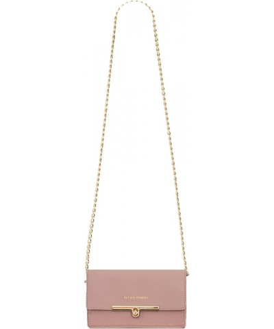 Women's Small Saffiano Chain Flap Crossbody Handbag With Turn Lock Blush $9.00 Crossbody Bags