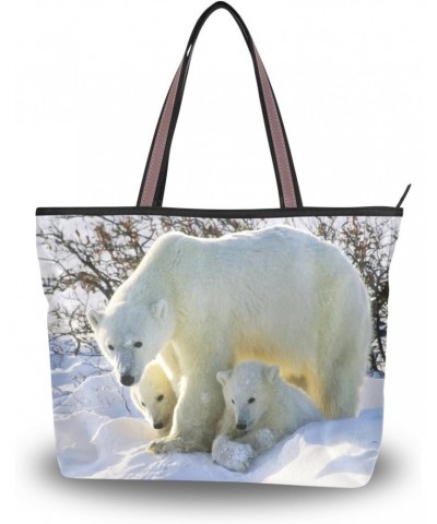 Cooper girl Polar Bear Family Tote Bag Top Handle Handbag Shoulder Bag Large Capacity $18.90 Totes