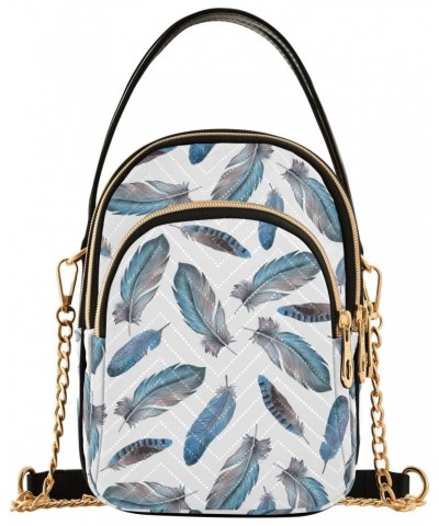 Women Crossbody Handbag Feathers Blue Quilted Chain Bag $11.18 Crossbody Bags