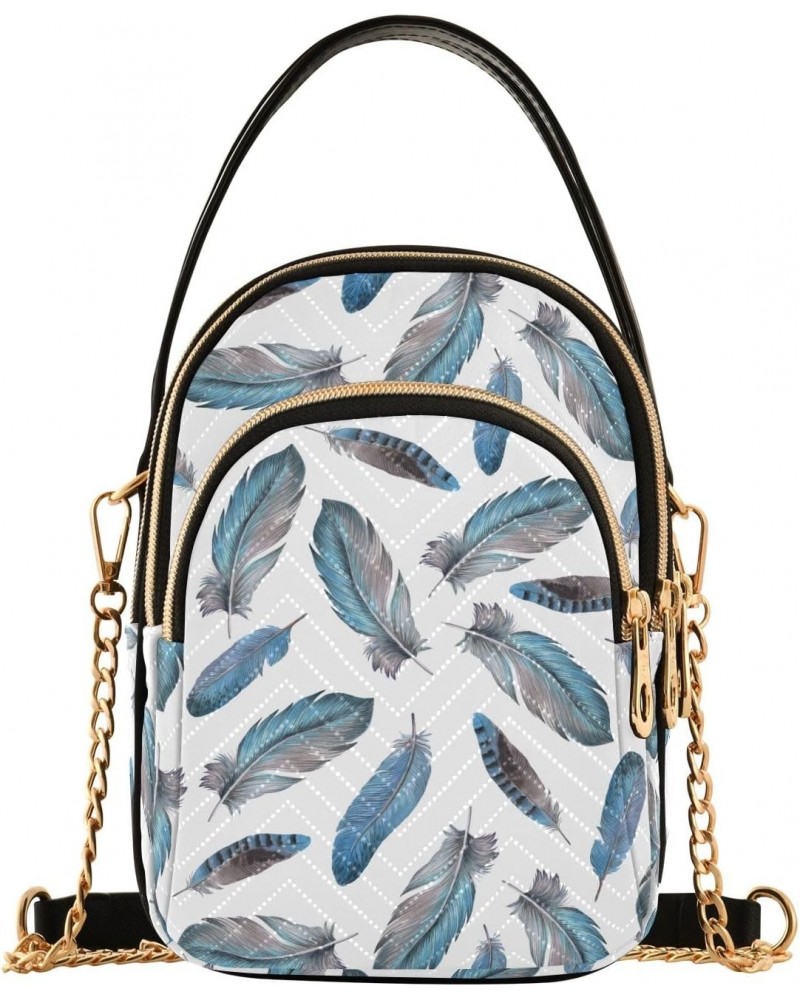 Women Crossbody Handbag Feathers Blue Quilted Chain Bag $11.18 Crossbody Bags