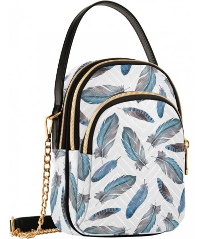 Women Crossbody Handbag Feathers Blue Quilted Chain Bag $11.18 Crossbody Bags