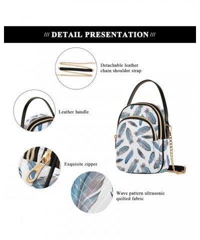 Women Crossbody Handbag Feathers Blue Quilted Chain Bag $11.18 Crossbody Bags