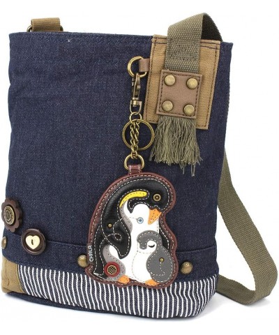 Patch Cross-Body Women Handbag, Blue Denim Canvas Messenger Bag Penguin - Denim $30.09 Crossbody Bags