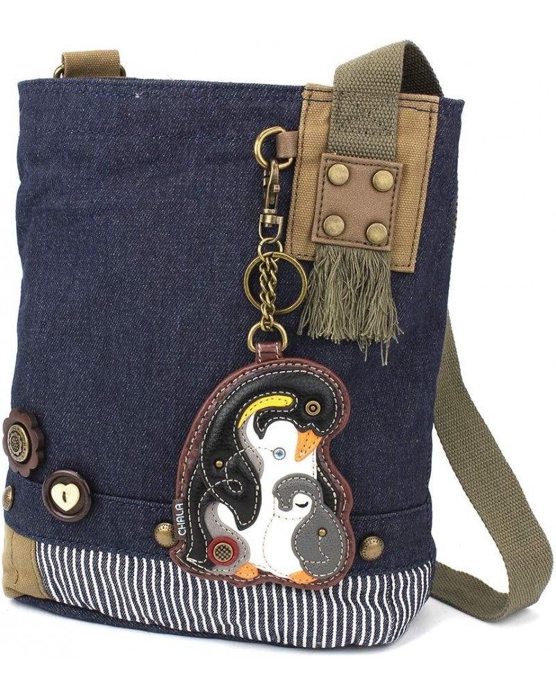 Patch Cross-Body Women Handbag, Blue Denim Canvas Messenger Bag Penguin - Denim $30.09 Crossbody Bags