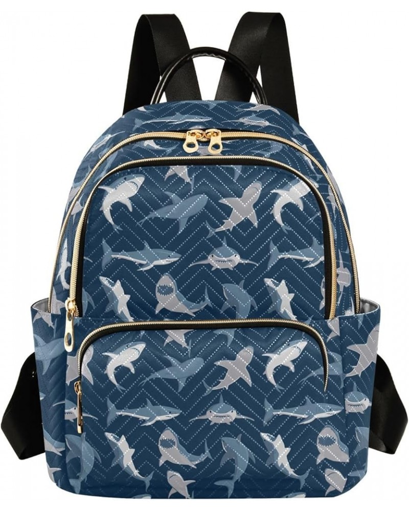 Shark Sea Fish Quilted Backpack for Women Travel Bags Shoulder Bag Purse for Work Nurse Daily M Medium $14.57 Backpacks