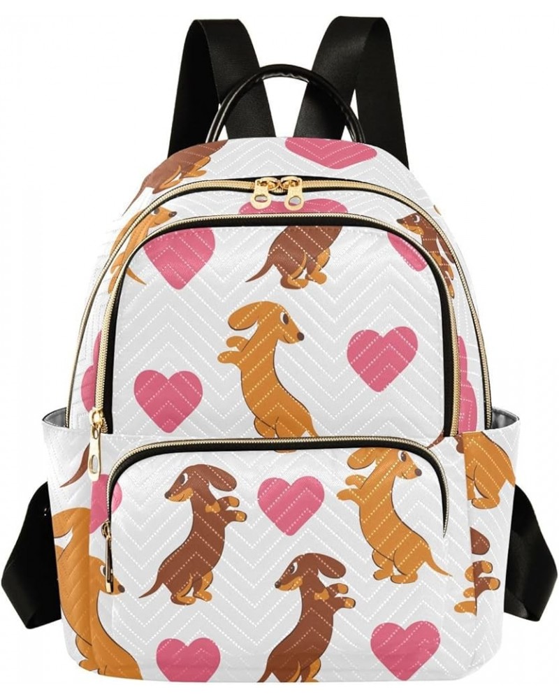 Backpack Purse for Women Puppies Dogs Dachshunds, Mini Fashion Backpack Love Heart Lightweight Casual Daypack Shoulder Bag Tr...