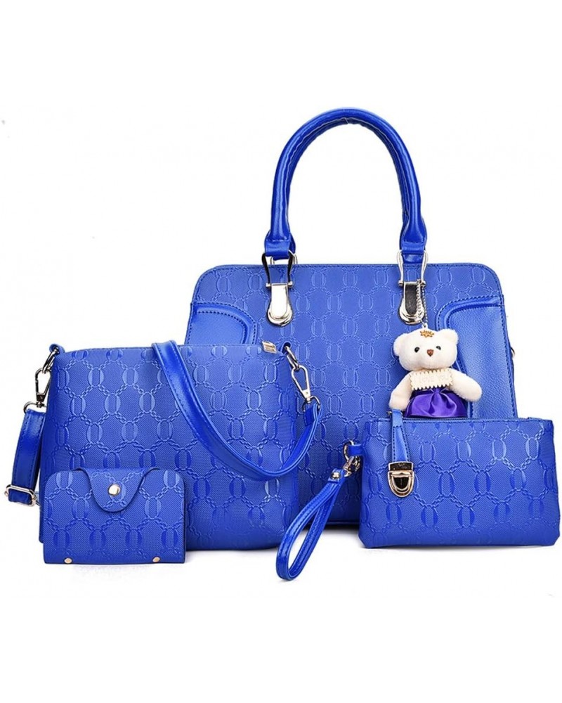 Women Fashion Handbag Tote Bag 4pcs Set Top Handle Satchel PU Shoulder Bag Purse Blue $17.03 Satchels