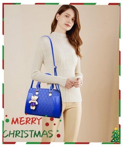 Women Fashion Handbag Tote Bag 4pcs Set Top Handle Satchel PU Shoulder Bag Purse Blue $17.03 Satchels