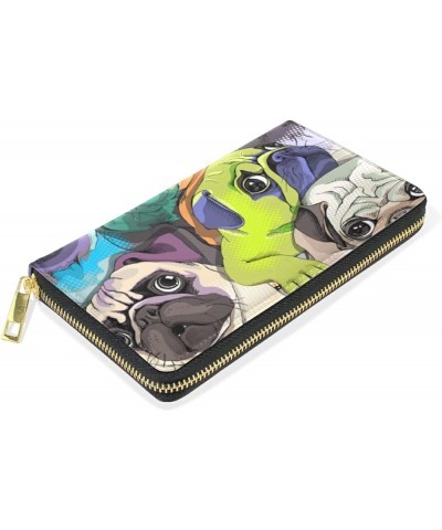 Vintage Pug Dogs Puppies Black White Pattern Women Leather Zipper Long Wallet, Coin Clutch Pouch Pocket Key CardLarge Capacit...