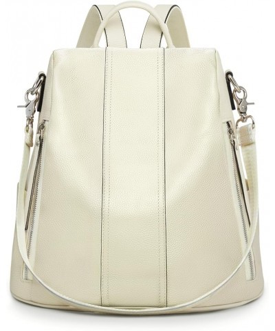 Leather Backpack Purses for Women Antitheft Soft Rucksack Ladies Shoulder Bag Medium Beige $55.47 Backpacks