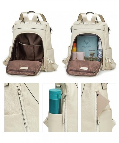 Leather Backpack Purses for Women Antitheft Soft Rucksack Ladies Shoulder Bag Medium Beige $55.47 Backpacks