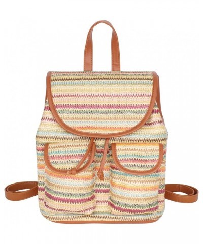 Handwoven Straw Backpack for Women Bohemian Beach Backpack Purse Drawstring Closure Casual Daypack 7521 Brown $19.70 Backpacks