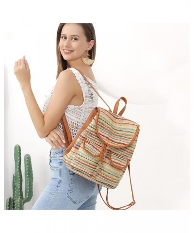 Handwoven Straw Backpack for Women Bohemian Beach Backpack Purse Drawstring Closure Casual Daypack 7521 Brown $19.70 Backpacks