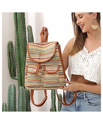 Handwoven Straw Backpack for Women Bohemian Beach Backpack Purse Drawstring Closure Casual Daypack 7521 Brown $19.70 Backpacks