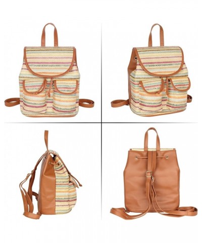 Handwoven Straw Backpack for Women Bohemian Beach Backpack Purse Drawstring Closure Casual Daypack 7521 Brown $19.70 Backpacks