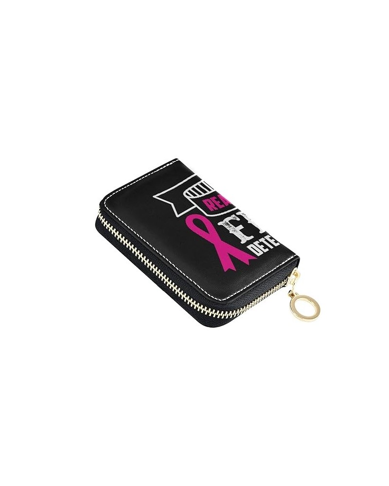 Breast Cancer Pink Ribbons Human Hands Credit Card Coin wallet, RFID Blocking Compact Women Leather Card Holder, Key Change O...