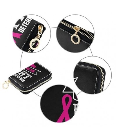 Breast Cancer Pink Ribbons Human Hands Credit Card Coin wallet, RFID Blocking Compact Women Leather Card Holder, Key Change O...