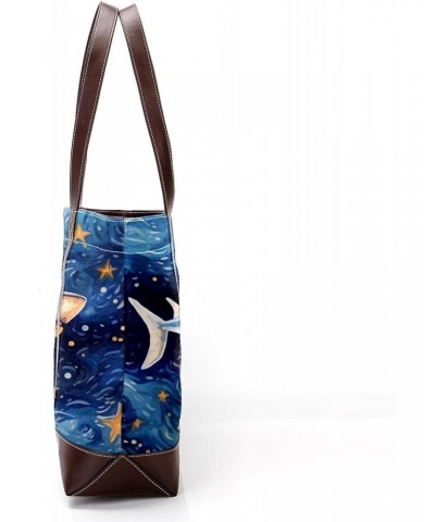 Shark Canvas Leather Mix Hand-Held Bag - 13.3x4.7x12.2 in - Stylish Women's Handbag for Everyday Use $23.52 Handbags