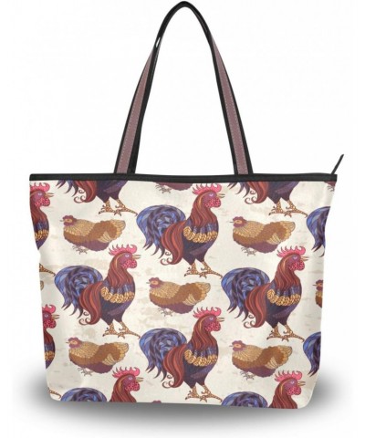 Funny Rooster Hens Chickens Women Tote Bag Handbag Large Capacity Shoulder Bags $11.39 Shoulder Bags