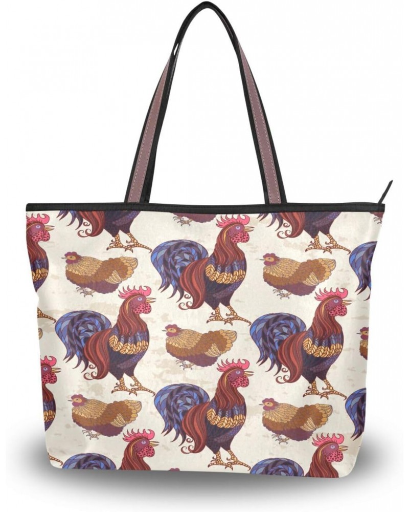 Funny Rooster Hens Chickens Women Tote Bag Handbag Large Capacity Shoulder Bags $11.39 Shoulder Bags