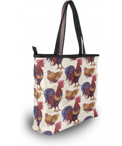 Funny Rooster Hens Chickens Women Tote Bag Handbag Large Capacity Shoulder Bags $11.39 Shoulder Bags