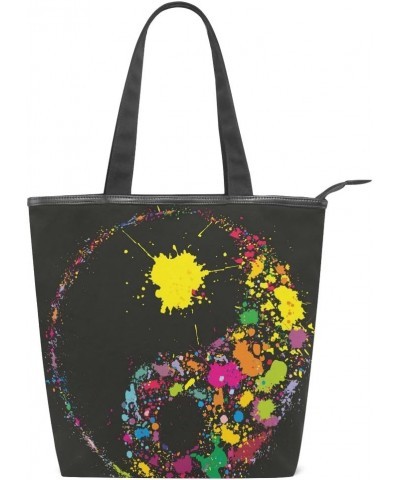 Tote Canvas Shoulder Bag Colorful Paint Yin Yang Symbol Womens Handbag $12.71 Shoulder Bags