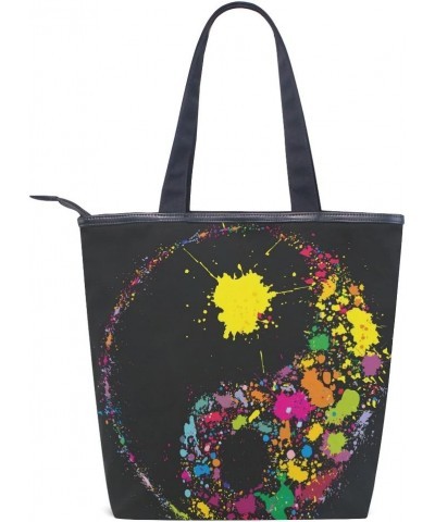 Tote Canvas Shoulder Bag Colorful Paint Yin Yang Symbol Womens Handbag $12.71 Shoulder Bags