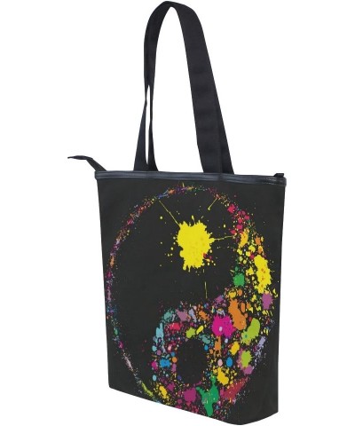 Tote Canvas Shoulder Bag Colorful Paint Yin Yang Symbol Womens Handbag $12.71 Shoulder Bags