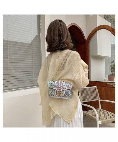 PU Leather Graffiti Bag, Transparent Jelly Bag, Shoulder Crossbody Rivet Square Bag, Snake-shaped Pattern Chain Bag White $11...