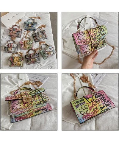 PU Leather Graffiti Bag, Transparent Jelly Bag, Shoulder Crossbody Rivet Square Bag, Snake-shaped Pattern Chain Bag White $11...