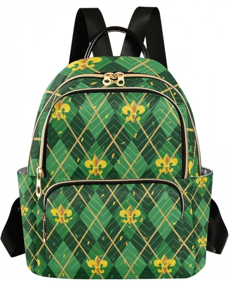 Mardi Gras Women Backpack Green Zigzag Golden Fleur De Lis Anti-Theft Travel Backpack with Luggage Belt Durable Handbag Lady ...