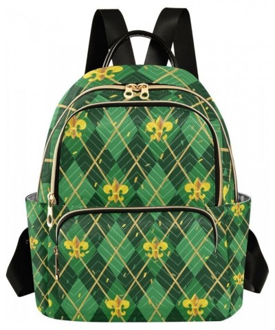 Mardi Gras Women Backpack Green Zigzag Golden Fleur De Lis Anti-Theft Travel Backpack with Luggage Belt Durable Handbag Lady ...