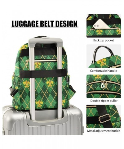 Mardi Gras Women Backpack Green Zigzag Golden Fleur De Lis Anti-Theft Travel Backpack with Luggage Belt Durable Handbag Lady ...