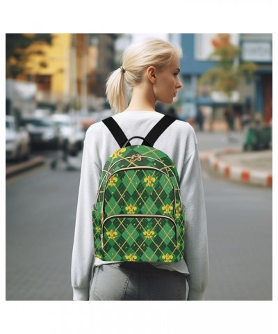 Mardi Gras Women Backpack Green Zigzag Golden Fleur De Lis Anti-Theft Travel Backpack with Luggage Belt Durable Handbag Lady ...