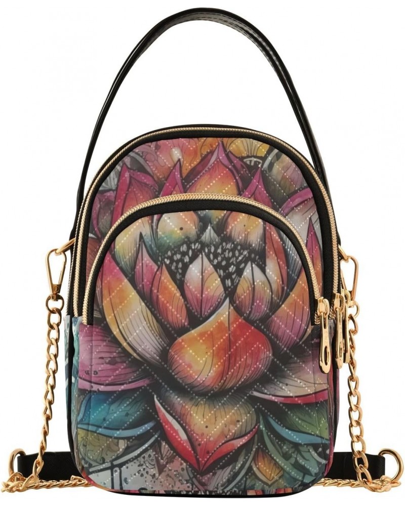 Women Crossbody Sling Bags Mandala Lotus Print, Compact Fashion Handbags Purse with Chain Strap Top handle for Evening Party ...