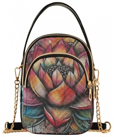 Women Crossbody Sling Bags Mandala Lotus Print, Compact Fashion Handbags Purse with Chain Strap Top handle for Evening Party ...