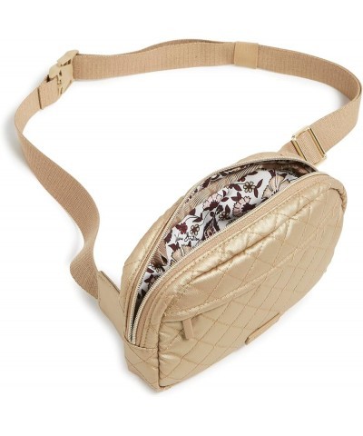 Women's Cotton Mini Belt Bag Sling Crossbody Champagne Gold Pearl $11.69 Crossbody Bags