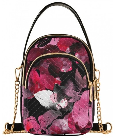 Women Crossbody Handbag Blooming Wild Rose Pattern Quilted Chain Bag $13.77 Crossbody Bags