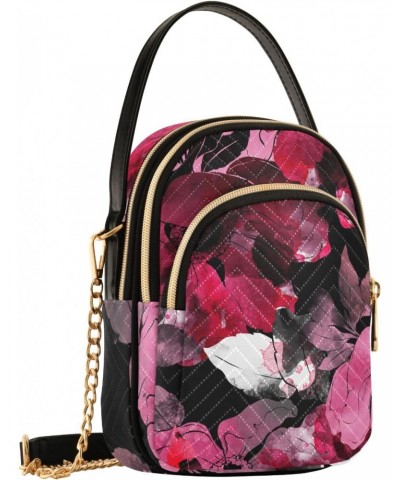 Women Crossbody Handbag Blooming Wild Rose Pattern Quilted Chain Bag $13.77 Crossbody Bags