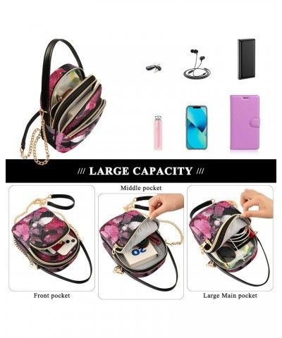 Women Crossbody Handbag Blooming Wild Rose Pattern Quilted Chain Bag $13.77 Crossbody Bags