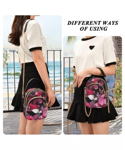 Women Crossbody Handbag Blooming Wild Rose Pattern Quilted Chain Bag $13.77 Crossbody Bags